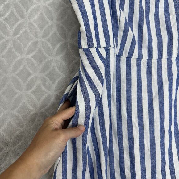 Old Navy Fit & Flare Linen Blend Mini Dress XXL Blue White Stripe Smocked Summer - Picture 4 of 14